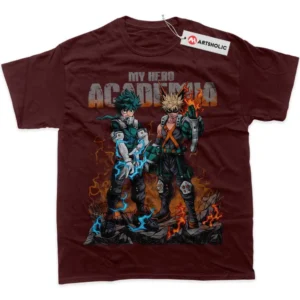 Katsuki Bakugo vs Izuku Midoriya T-Shirt, MHA True Fan Shirt SHIN1712092200 - Wine Red