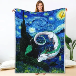 Haku Dragon Fleece Blanket Starry Night Collection