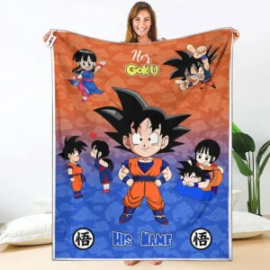 Her Goku Fleece Blanket Custom Valentine Her and His Anime