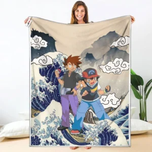 Ash Ketchum - Gary Oak Fleece Blanket Rivalries Kanagawa Collection