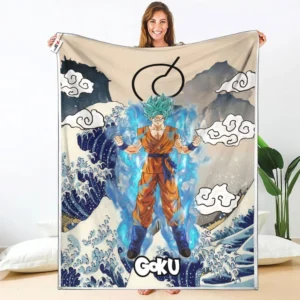 Goku Blue Fleece Blanket Kanagawa Collection