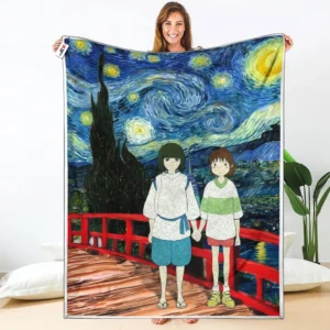 Haku and Chihiro Fleece Blanket Starry Night Collection