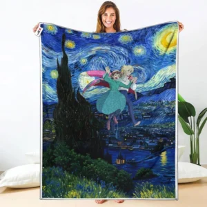 Howl and Sophie Fleece Blanket Starry Night Collection