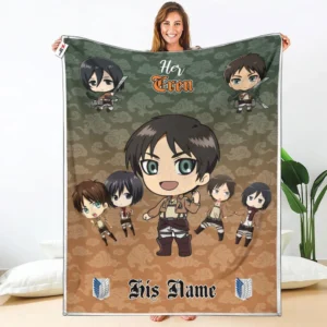 Her Eren Yeager Fleece Blanket Valentine Her and His Collection
