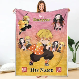 Her Zenitsu Fleece Blanket Custom Valentine Her and His Anime