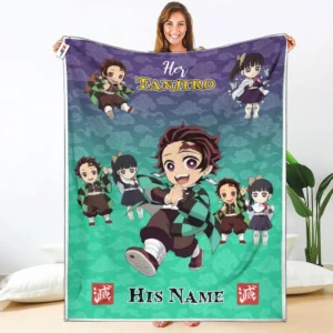 Her Tanjiro Fleece Blanket Custom Valentine Her and His Anime