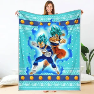 Goku Vegeta Blue Fleece Blanket Custom Dragon Ball Anime