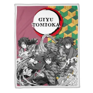 Giyu Tomioka Fleece Blanket Custom Demon Slayer Anime Uniform Costume Mix Manga Style