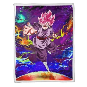 Goku Black Rose Fleece Blanket Custom Dragon Ball Anime Galaxy Style