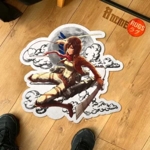 Mikasa Ackerman Shaped Rug Custom Moon Clouds Attack On Titan Anime Room Decor