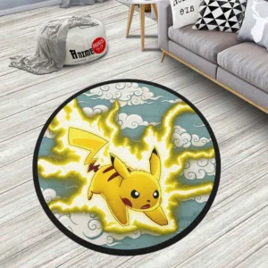 Pokemon Pikachu Round Rug Custom Cloudy Sky Anime Room Mats