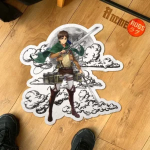 Eren Yeager Shaped Rug Custom Moon Clouds Attack On Titan Anime Room Decor