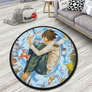 L Lawliet Poster Style Round Rug Custom Death Note Anime Room Mats