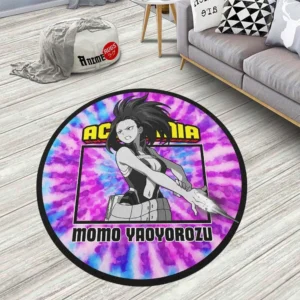 Momo Yaoyorozu Round Rug Custom Tie Dye Style Anime Room Mats