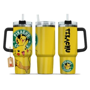 Pikachu Coffee 40oz Travel Tumbler With Handle Personalized Anime Accessories