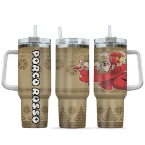 Porco Rosso 40oz Travel Tumbler With Handle Custom Anime Accessories