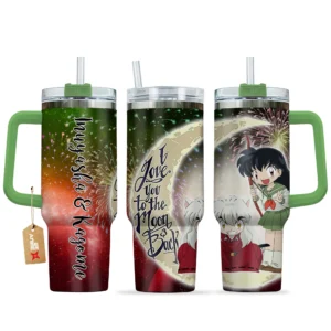 Inuyasha & Kagome 40oz Travel Tumbler With Handle Personalized I Love You To The Moon And Back Collection