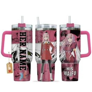 Zero Two 40oz Travel Tumbler With Handle Personalized Valentines Senpai Waifu Collection