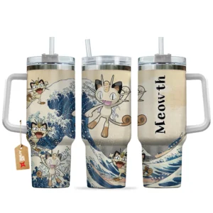 Meowth Personalized 40oz Travel Tumbler With Handle Kanagawa Collection