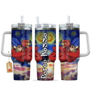 Porco Rosso 40oz Travel Tumbler With Handle Personalized Starry Night Collection