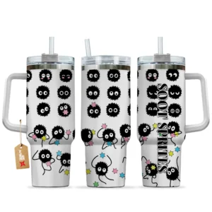 Soot Sprites 40oz Tumbler Cup With Handle Custom Cute Pattern