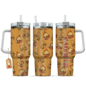 Calcifer 40oz Tumbler Cup With Handle Custom Cute Pattern