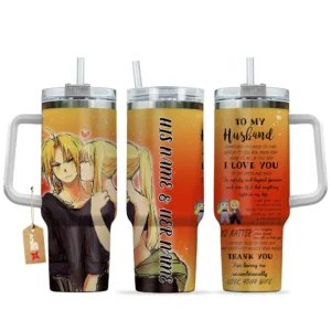Edward & Winry 40oz Travel Tumbler With Handle Personalized To My Love Valentines Collection