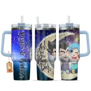 Vegeta & Bulma 40oz Travel Tumbler With Handle Personalized I Love You To The Moon And Back Collection