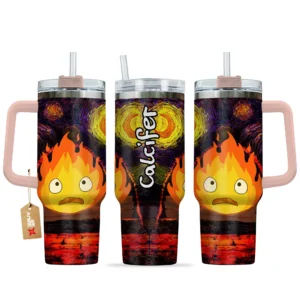 Calcifer 40oz Travel Tumbler With Handle Personalized Starry Night Collection