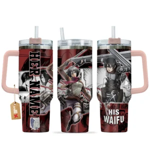 Mikasa Ackerman 40oz Travel Tumbler With Handle Personalized Valentines Senpai Waifu Collection