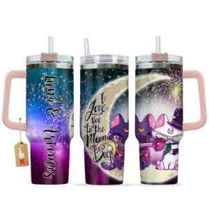 Luna & Artermis 40oz Travel Tumbler With Handle Personalized I Love You To The Moon And Back Collection
