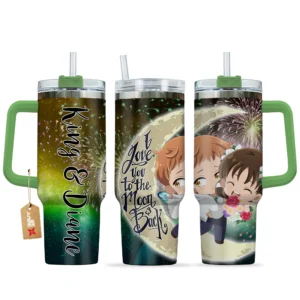 King & Diane 40oz Travel Tumbler With Handle Personalized I Love You To The Moon And Back Collection
