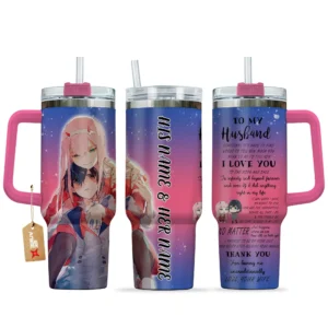 Zero Two & Hiro 40oz Travel Tumbler With Handle Personalized To My Love Valentines Collection
