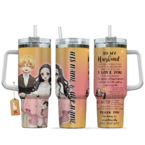 Nezuko & Zenitsu 40oz Travel Tumbler With Handle Personalized To My Love Valentines Collection