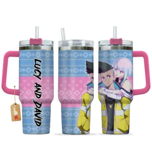 Lucy and David 40oz Travel Tumbler With Handle Custom Anime Accessories
