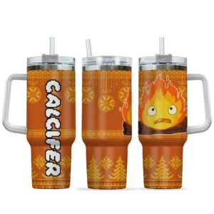 Calcifer 40oz Travel Tumbler With Handle Custom Anime Accessories