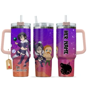 Merlin 40oz Travel Tumbler With Handle Personalized Her and His Valentines Collection
