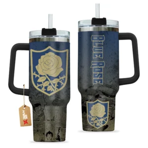 Symbols Blue Rose 40oz Travel Tumbler Personalized With Handle Custom Anime Cup