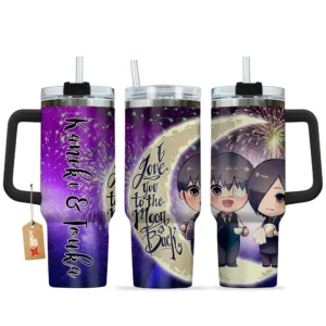 Ken & Touka 40oz Travel Tumbler With Handle Personalized I Love You To The Moon And Back Collection