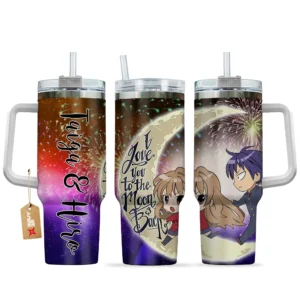Backtaiga & Ryuuji 40oz Travel Tumbler With Handle Personalized I Love You To The Moon And Back Collection