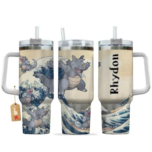 Rhydon Personalized 40oz Travel Tumbler With Handle Kanagawa Collection