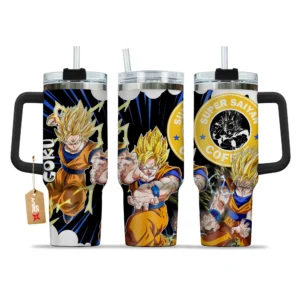 Goku Super Saiyan 2 Coffee 40oz Tumbler Cup With Handle Custom Personalized Name
