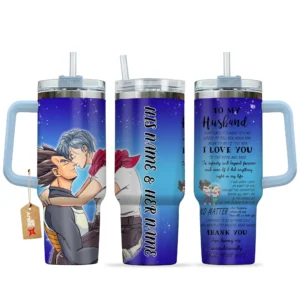 Vegeta & Bulma 40oz Travel Tumbler With Handle Personalized To My Love Valentines Collection