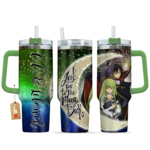 Lelouch & C.C. 40oz Travel Tumbler With Handle Personalized I Love You To The Moon And Back Collection
