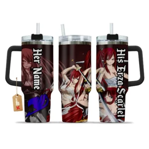 His Erza Scarlet 40oz Travel Tumbler With Handle Personalized Anime Valentines Cup