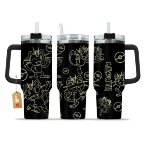 Meowth 40oz Tumbler Cup With Handle Custom Personalized Name