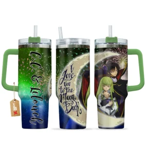 Lelouch & C.C. 40oz Travel Tumbler With Handle Personalized I Love You To The Moon And Back Collection