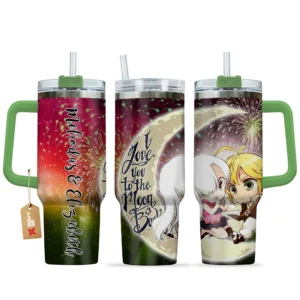 Melodias & Elizabeth 40oz Travel Tumbler With Handle Personalized I Love You To The Moon And Back Collection