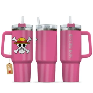 Monkey D. Luffy 40oz Pink Valentines Tumbler With Handle Personalized Anime Cup