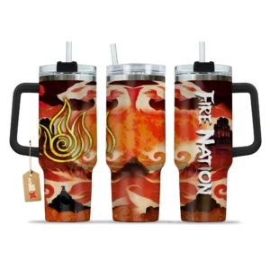 Fire Nation 40oz Tumbler Cup With Handle Custom Personalized Name